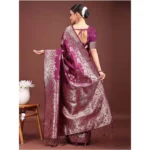 Women's Banarasi Silk Printed Saree With Unstitched Blouse 5.5Mtr (Purple) - Image 4