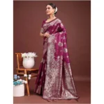 Women's Banarasi Silk Printed Saree With Unstitched Blouse 5.5Mtr (Purple) - Image 2