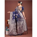 Women's Banarasi Silk Printed Saree With Unstitched Blouse 5.5Mtr (Navy Blue) - Image 4