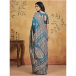 Women's Silk Blend Printed Saree With Unstitched Blouse 5.5Mtr (Teal) - Image 3