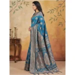Women's Silk Blend Printed Saree With Unstitched Blouse 5.5Mtr (Teal) - Image 2