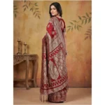 Women's Silk Blend Printed Saree With Unstitched Blouse 5.5Mtr (Maroon) - Image 3
