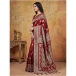 Women's Silk Blend Printed Saree With Unstitched Blouse 5.5Mtr (Maroon) - Image 2