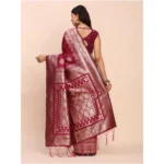 Women's Banarasi Silk Printed Saree With Unstitched Blouse 5.5Mtr (Magenta) - Image 4
