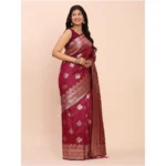 Women's Banarasi Silk Printed Saree With Unstitched Blouse 5.5Mtr (Magenta) - Image 2