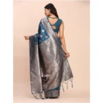 Women's Banarasi Silk Printed Saree With Unstitched Blouse 5.5Mtr (Teal Blue) - Image 4