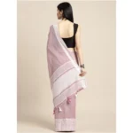 Women's Linen Printed Saree With Unstitched Blouse 5.5Mtr (Purple) - Image 4
