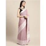 Women's Linen Printed Saree With Unstitched Blouse 5.5Mtr (Purple) - Image 3