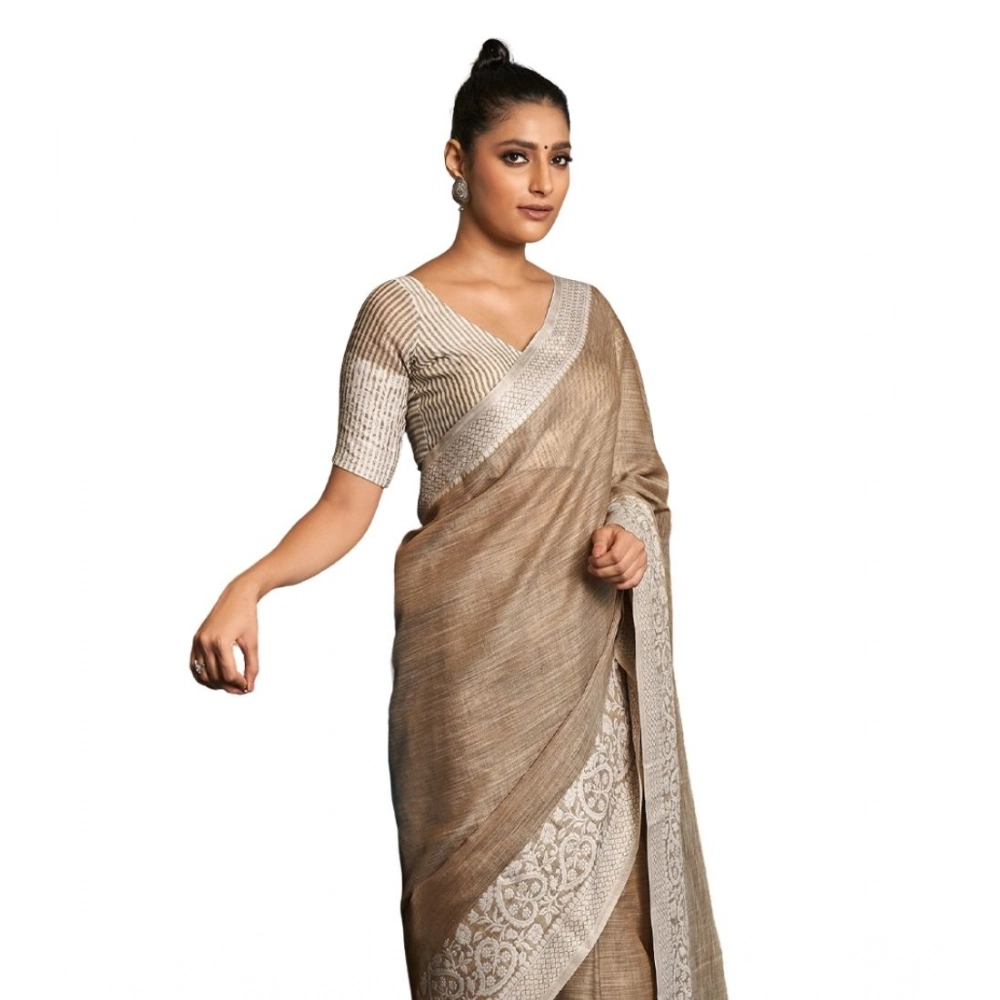 PID-65284-Women-s-Linen-Printed-Saree-With-Unstitched-Blouse-5-5-Mtr-Beige-1-1000x1000-1.webp Women's Linen Printed Saree With Unstitched Blouse 5.5Mtr (Beige) - Image 1