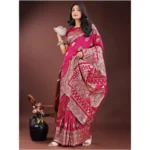 Women's Silk Printed Saree With Unstitched Blouse 5.5Mtr (Magenta) - Image 2