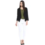 Women's Polyester Solid Long Sleeves Blazer (Black) - Image 4