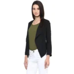 Women's Polyester Solid Long Sleeves Blazer (Black) - Image 3