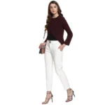 Women's Polyester Diagonal Cut Long Sleeves Blazer (Maroon) - Image 4