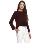 Women's Polyester Diagonal Cut Long Sleeves Blazer (Maroon) - Image 3