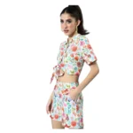 Women's Polyester Floral Short Sleeve Co-Ord Set (Multicolor)