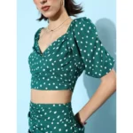 Women's Polyester Floral Short Sleeve Co-Ord Set (Green) - Image 5