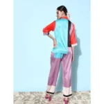 Women's Satin Colour Block Long Sleeves Co-Ord Set (Multicolor) - Image 5
