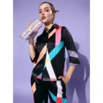 Women's Satin Colour Block Long Sleeves Co-Ord Set (Multicolor) - Image 2