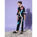Women's Satin Colour Block Long Sleeves Co-Ord Set (Multicolor) - Image 3