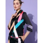 Women's Satin Colour Block Long Sleeves Co-Ord Set (Multicolor) - Image 5