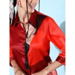 Women's Satin Colour Block Long Sleeves Co-Ord Set (Multicolor) - Image 5
