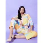 Women's Polyester Colour Blocking 3-4th Sleeve Co-Ord Set (Multicolor) - Image 2