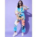 Women's Polyester Colour Blocking 3-4th Sleeve Co-Ord Set (Multicolor) - Image 2