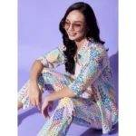 Women's Polyester Floral 3-4th Sleeve Co-Ord Set (Multicolor) - Image 2