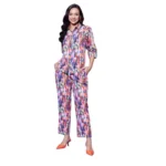 Women's Polyester Floral 3-4th Sleeve Co-Ord Set (Multicolor)