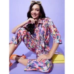 Women's Polyester Floral 3-4th Sleeve Co-Ord Set (Multicolor) - Image 5