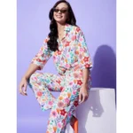 Women's Polyester Floral 3-4th Sleeve Co-Ord Set (Multicolor) - Image 2