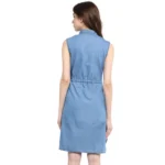 Women's Denim Solid Sleeveless Dress (Blue) - Image 5