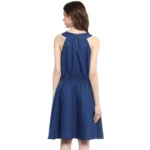 Women's Denim Solid Sleeveless Dress (Blue) - Image 5