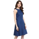 Women's Denim Solid Sleeveless Dress (Blue) - Image 3