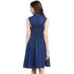 Women's Denim Solid Sleeveless Dress (Navy Blue) - Image 5