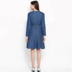 Women's Denim Washed Regular Sleeves Dress (Blue) - Image 5