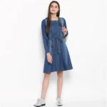 Women's Denim Washed Regular Sleeves Dress (Blue) - Image 4
