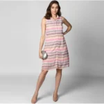 Women's Polyester Striped Sleeveless Dress (Pink) - Image 4