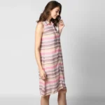 Women's Polyester Striped Sleeveless Dress (Pink) - Image 3