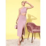 Women's Polyester Lycra Solid Sleeveless Dress (Lavender) - Image 4