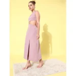 Women's Polyester Lycra Solid Sleeveless Dress (Lavender) - Image 3