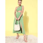 Women's Polyester Lycra Solid Sleeveless Dress (Green) - Image 3