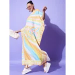 Women's Satin Colour Blocking Kaftan Dress (Multicolor) - Image 5