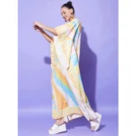 Women's Satin Colour Blocking Kaftan Dress (Multicolor) - Image 4