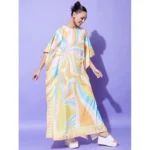 Women's Satin Colour Blocking Kaftan Dress (Multicolor) - Image 3