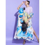 Women's Satin Colour Blocking Kaftan Dress (Multicolor) - Image 5