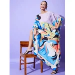 Women's Satin Colour Blocking Kaftan Dress (Multicolor) - Image 4