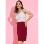 Women's Polyester Lycra Color Blocking Shoulder Straps Dress (White - Maroon) - Image 4