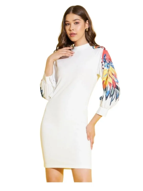 Women's Polyester Lycra Printed Long Sleeve Dress (Multicolor)