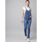 Women's Denim Lycra Solid Buttoned Dungaree (Ice Blue) - Image 5